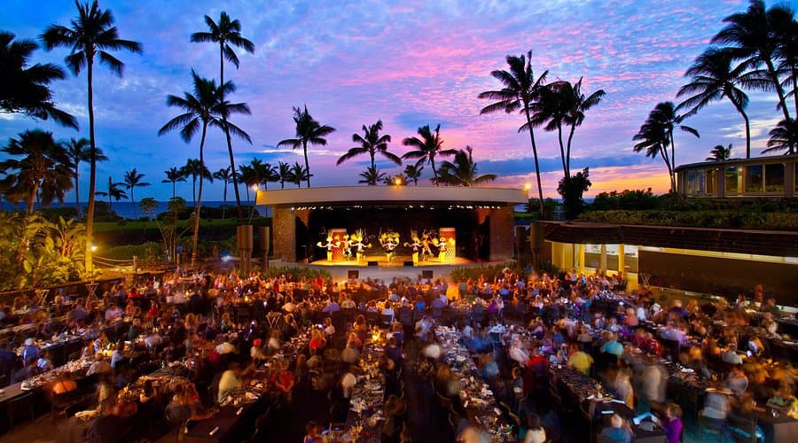 Islanders Luau event venue with guests and décor